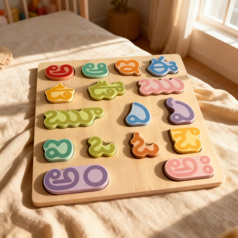 Wooden Telugu Alphabet Puzzle — 16 vowel letter pieces