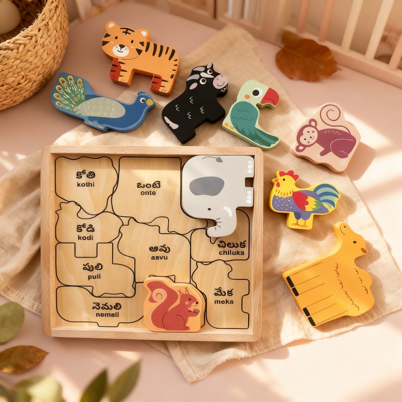 Wooden learning toys on natural background